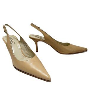 Coach Women's Alena Sling Back Heels Size 9 Narrow Leather Camel Tan 3" w/ Box